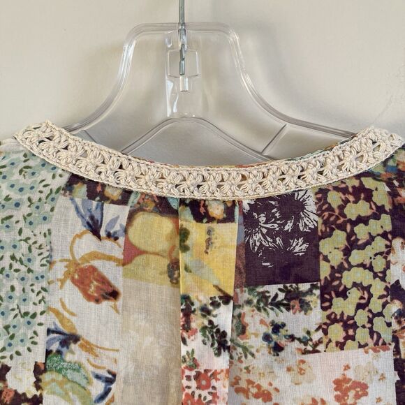 Anthropologie Maeve Abella Blouse Floral Patchwork Crochet Trim Top Size 0 - Picture 14 of 16